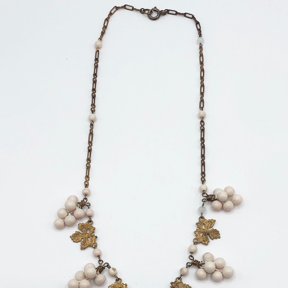 Antique White Grape Vine Leaves Sterling Silver Necklace - Picture 2 of 5